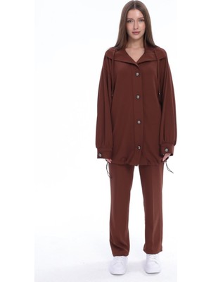 Zuhal Yıldız Collection Kadın Tesettür Oysho Kumaş Düğmeli Pantolonlu Ikili Takım
