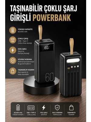 Teknodayım Powerbank 60.000 Mah 4 Portlu Uzun Şarj Süreli Dijital Göstergeli