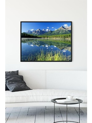 TeknoKapsül Postermanya (PSTER10817) Dağ ve Göl Manzara Çerçeveli Tablo (40X50CM)