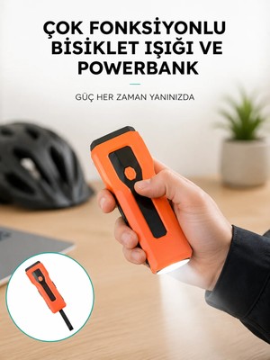 Teknodayım 5000 Mah Bataryalı Bisiklet Farı Cob Çakar Çok Fonksiyonlu Yeni Nesil