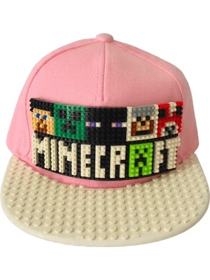 Kutpia Pixel Blok Minecraft Pembe Kız Çocuk Kep Şapka – LEGO Uyumlu Siperlikli 4–12 Yaş