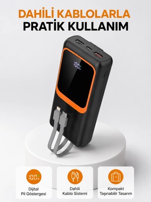 Teknodayım Powerbank 20000 Mah Dijital Ekranlı ve Çok Kablolu Hızlı Şarj Cihazı