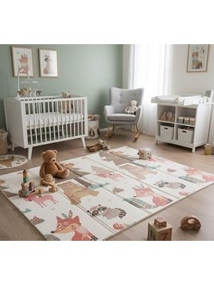 TeknoKapsül Katlanabilir Çift Taraflı Eğitici Çocuk Oyun Matı, Halısı 180X150 (Taşıma Çantalı) - Ayı