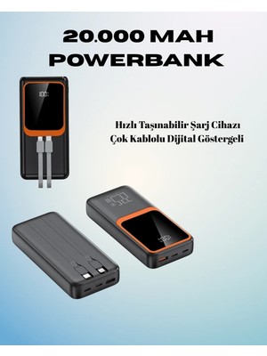Teknodayım 20000 Mah Powerbank | Çok Kablolu, Dijital Göstergeli, Yüksek Hızlı Şarj Cihazı