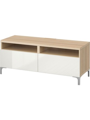 Hobiurun Tv sehpası, ağartılmış meşe görünümlü-parlak cila-beyaz, 120x42x48 cm, SELSVIKEN, çıt çıt raylı