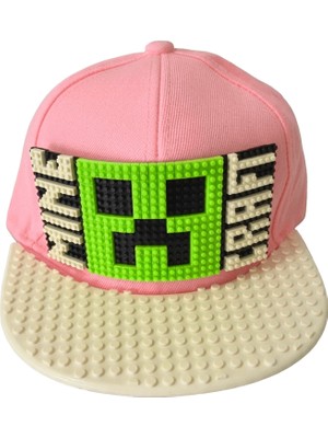 Kutpia Pixel Blok Minecraft Creeper Pembe Kız Çocuk Kep Şapka – LEGO Uyumlu Siperlikli 4–12 Yaş
