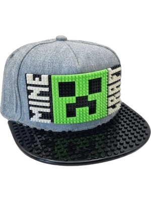 Kutpia Pixel Blok Minecraft Creeper Gri Çocuk Kep Şapka – LEGO Uyumlu Siperlikli 4–12 Yaş
