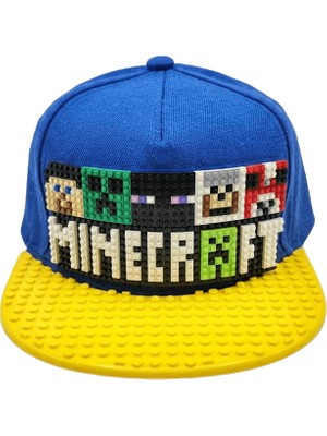 Kutpia Pixel Blok Minecraft Mavi-Sarı Çocuk Kep Şapka – LEGO Uyumlu Siperlikli 4–12 Yaş