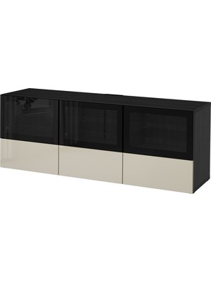 Hobiurun Tv Sehpası, Venge-Parlak Cila-Bej-Şeffaf Cam, 180X40X64 Cm, Selsvıken/glassvık, Fren Raylı