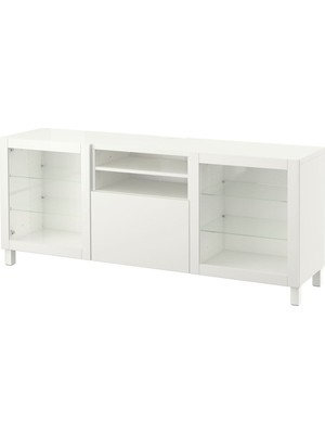 Hobiurun Tv sehpası, beyaz-şeffaf cam, 180x40x74 cm, LAPPVIKEN/SINDVIK, fren raylı
