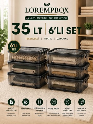 Lorempbox 35 Lt Tekerlekli Kilitli Saklama Kutusu 6’lı Set – Yatay Istiflenebilir Çok Amaçlı Düzenleme Kutusu