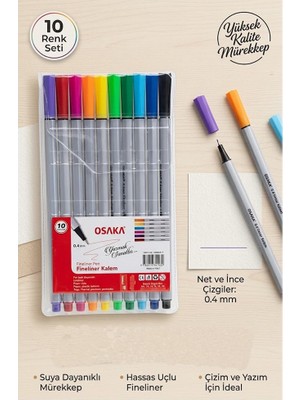 Artlantis Fineliner Kalem 10 Renk 0.4mm 1 Paket Osaka Ince Keçe Uçlu 10 Lu Renkli Yazı ve Çizim Kalemi Işaretleme Yazı Kalemi