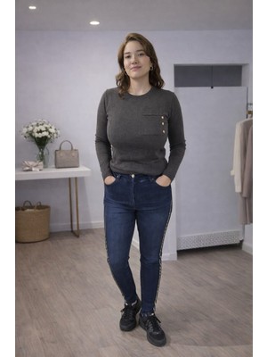 Mare Butik Şerit Detaylı Paça Tasarımlı Skinny Jean Pantolon 3xl