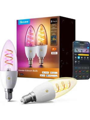 Govee Akıllı Edison E14 Rgbww Ampul 2'li - 2000K-6500K Ayarlı Beyaz ve 16 Milyon Renk