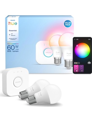 Philips Hue Lukblaze 2'li  Akıllı Ampul Başlangıç Seti - Sıcak Işıktan Soğuk Beyaza Geçin | 806 Lümen