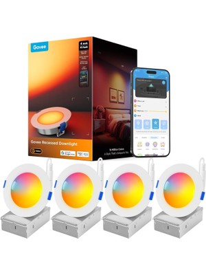 Govee 850 Lm Dim Edilebilir Akıllı Gömme Spot 4'lü - %1-%100 Parlaklık Ayarı, 120 mm