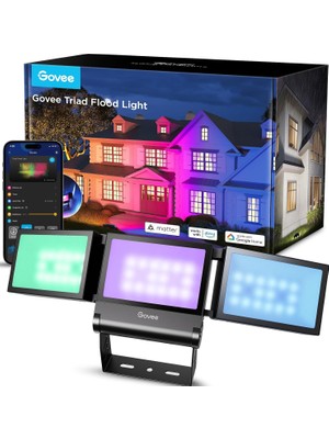 Govee Outdoor Triad Rgbıcww Akıllı LED Spotlight 4500LM - Aynı Anda Renkli ve Beyaz Dış Mekan Aydınlatması