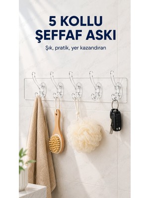 Evgereçlerim Çok Amaçlı 5'li Şeffaf Duvar Askısı