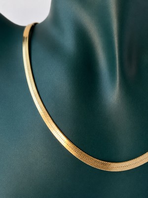 Semtim Kuyumculuk Sertifikalı 316L Çelik Premium Altın Kaplama Geniş Herringbone (Balıksırtı) Kadın Kolye Sertifikalı, Özel Kutulu, Hediye Paketli