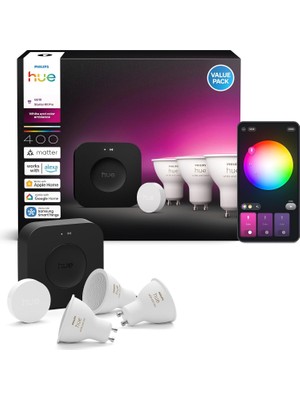 Philips Hue Renkli GU10 Akıllı Spot Seti - Filmden Dinlenmeye Her | Sıcak-Soğuk Beyaz + 16M Renk