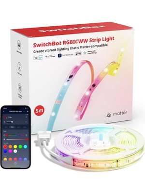 Switchbot Fluudie Rgbıcww Akıllı LED Şerit 5 M - 2700K-6500K Ayarlı Beyaz Işık ve 1200 Lm Parlaklık
