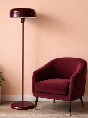 Noonlux Design & Lighting Chester Vişne Çürüğü Rengi Lambader Oturma Odası Yatak Odası Krem Tekli Koltuk Köşesi Kitap