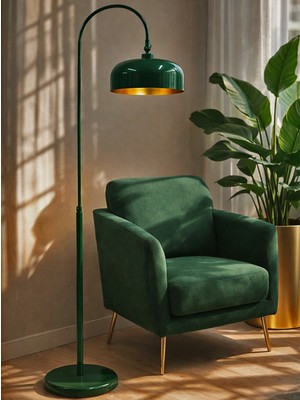 Noonlux Design & Lighting Bolton Nefti Yeşili Lambader Iç Kısmı Gold Oturma Odası Salon Yatak Odası Kitap