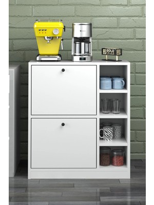 Quattro Home Beyaz Kahve Köşesi Dolabı ve Mutfak Standı