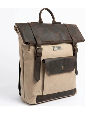 Mandosi Hakiki Deri & Mumlu Kanvas Vintage Sırt Çantası Su Geçirmez Laptop Bölmeli Dağcı Kamp & Günlük Unisex Çanta
