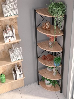 Quattro Home 6 Raflı Köşe Kitaplık ve Saksılık Standı Krem 160 cm
