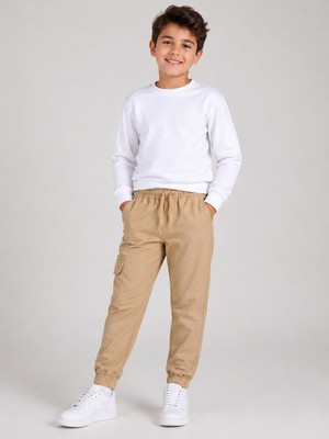 Ugly Duck Erkek Çocuk Gabardn Kargo Cep Pantolon Bej 5-14 Yaş