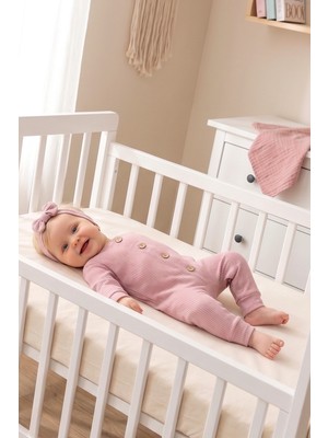 Babymod Fitilli  Düğme Iliklemeli  Saç Bandlı  Pamuklu Kız Bebek Tulum Set