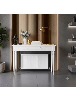 Roys Ahşap 130 cm Masif Tornalı Beyaz Petek Üstü Yüksek Dresuar