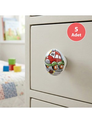 Eym 5 Adet Porselen Düğme Araba Çocuk Odası Mobilya Dolap Kulp