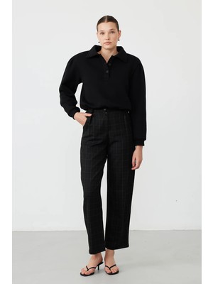 Facette Polo Yaka Zıbınlı Sweatshirt Siyah
