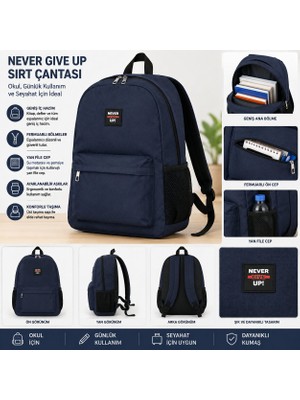 North Pacific Never Give Up Lacivert Sırt Çantası – Çok Bölmeli Okul, Günlük ve Seyahat Çantası