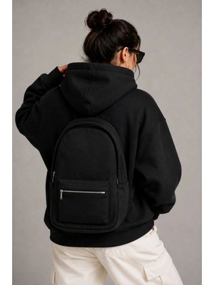 Mariposa Secret Kadın 3 Iplik Şardonlu Tam Fermuarlı Kapüşonlu Arka Çanta Detaylı Sweatshirt - Siyah Maripos