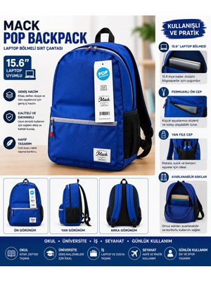 North Pacific Mack Pop Backpack 15.6 Inç Laptop Bölmeli Mavi Sırt Çantası – Okul, Günlük ve Seyahat Çantası