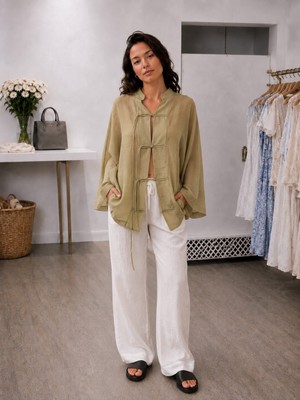 Mare Butik Bağlama Detaylı Salaş Kimono Bluz – Haki