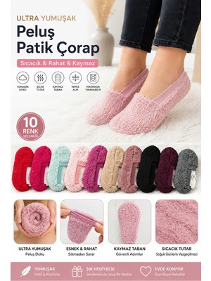Uzn Socks 6 Adet Kadın Tekli Ultra Kalın Peluş Kışlık Babet Patik Çorap Karısık Renk