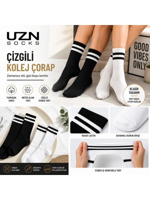 Uzn Socks 5 Çift Unisex Siyah Beyaz Çizgili Kolej Çorap Pamuklu Spor Soket Çorap Seti