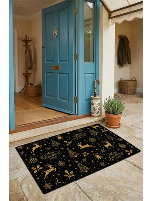 Valerine Life Kapı Önü Paspası 45X70CM Dış Mekan Yeni Yıl Ürünleri Noel Süsleri Altın Ren Geyikleri