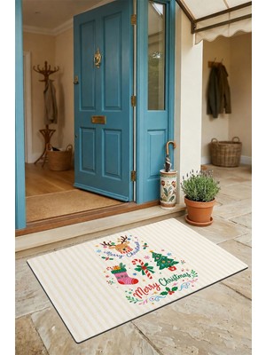 Valerine Life Kapı Önü Paspası 45X70CM Iç Dış Mekan Yeni Yıl Ürünleri Noel Süsleri Şirin Ren Geyiği