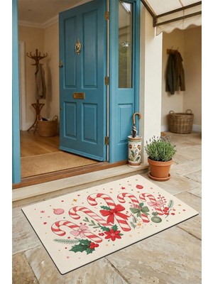 Valerine Life Kapı Önü Paspası 45X70CM Iç Dış Mekan Yeni Yıl Ürünleri Noel Süsleri Baston Şekeri