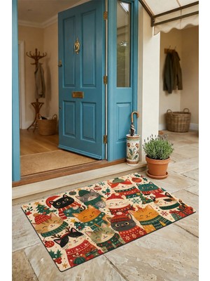 Valerine Life Kapı Önü Paspası 45X70CM Iç Dış Mekan Yeni Yıl Ürünleri Noel Süsleri Noel Kedileri