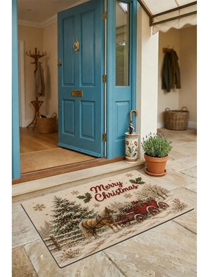 Valerine Life Kapı Önü Paspası 45X70CM Iç Dış Mekan Yeni Yıl Ürünleri Noel Süsleri Noel Arabası