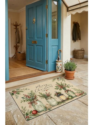 Valerine Life Kapı Önü Paspası 45X70CM Iç Dış Mekan Yeni Yıl Ürünleri Noel Süsleri Kokina Çiçeği