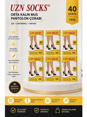 Uzn Socks 6 Çift Ten Kadın 40 Denye Dizaltı Çorap Mat Ince Pantolon Çorabı