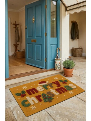 Valerine Life Kapı Önü Paspası 45X70CM Iç Dış Mekan Yeni Yıl Ürünleri Noel Süsleri Peluş Noel Yazısı