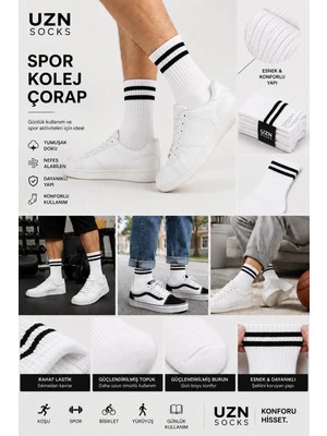 Uzn Socks 6 Çift Beyaz Çizgili Kolej Çorap Pamuklu Spor Soket Çorap Günlük Rahat